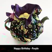 Image 2 of Traditional Round Tea Cozy - Happy Birthday - Purple