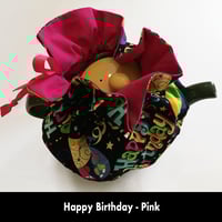 Image 2 of Traditional Round Tea Cozy - Happy Birthday - Pink