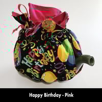 Image 4 of Traditional Round Tea Cozy - Happy Birthday - Pink