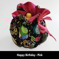 Image 5 of Traditional Round Tea Cozy - Happy Birthday - Pink