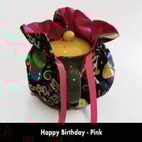 Image 3 of Traditional Round Tea Cozy - Happy Birthday - Pink