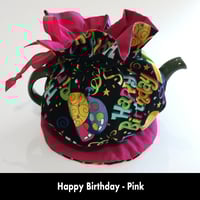 Image 1 of Traditional Round Tea Cozy - Happy Birthday - Pink