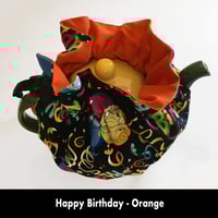 Image 2 of Traditional Round Tea Cozy - Happy Birthday - Orange