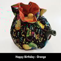 Image 4 of Traditional Round Tea Cozy - Happy Birthday - Orange