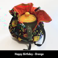 Image 3 of Traditional Round Tea Cozy - Happy Birthday - Orange