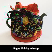 Image 1 of Traditional Round Tea Cozy - Happy Birthday - Orange