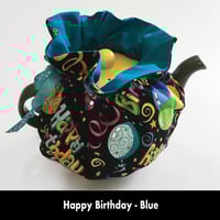 Image 2 of Traditional Round Tea Cozy - Happy Birthday - Blue