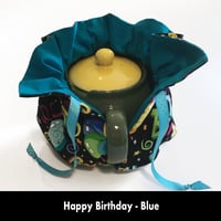Image 3 of Traditional Round Tea Cozy - Happy Birthday - Blue