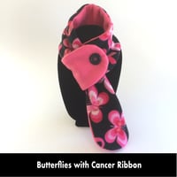 Image 1 of Quick Release Fleece Scarf - Butterflies with Cancer Ribbon