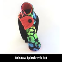 Image 1 of Quick Release Fleece Scarf - Rainbow Splotch with Red