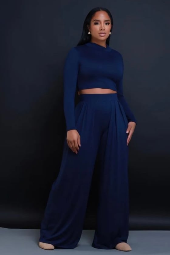 Image of Mock Neck Palazzo Set (navy) 