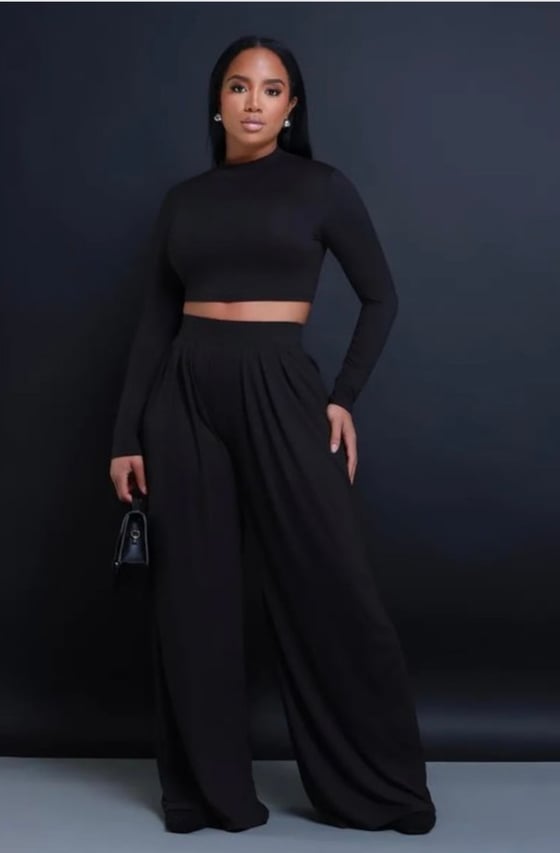 Image of Mock Neck Palazzo Set Black 