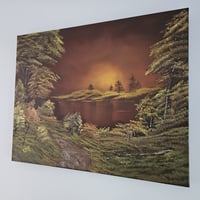 Image 2 of Sunset Over the Lake - 20" x 16" Oil Painting