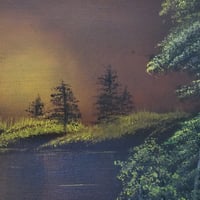 Image 4 of Sunset Over the Lake - 20" x 16" Oil Painting
