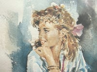 Image 5 of Vintage 1970s Popular Art Print, Young Woman with Flowers, in Floral Frame Size 16 1/8 x 13 1/8 ins 