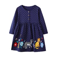 Image 1 of Navy Long Sleeve Spot Dress- Safari