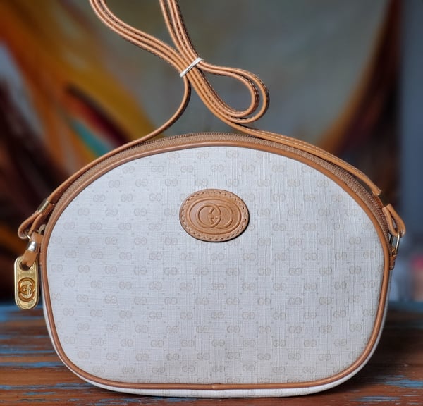 Image of Vtg Gucci White/Tan Mini Monogram Crossbody Bag