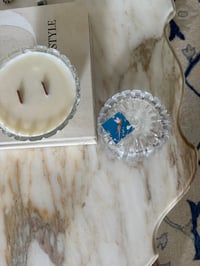 Image 1 of Earl Grey 540 Baccarat Wooden Wick Soy Candle Crystal Apple Dish with Silver Spoon