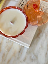 Image 1 of  Autumn Baccarat Blend Wooden Wick Soy Candle in Lidded Glass Pumpkins 