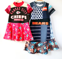 Image 3 of NFL football team chiefs bears 3T 4T 8/10 courtneycourtney patchwork tshirt dress made in chicago