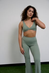 Image 1 of Sage Green Twist Top & Flare Leggings
