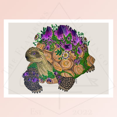 Image of Tortoise and Amethysts - Art Print 5x7