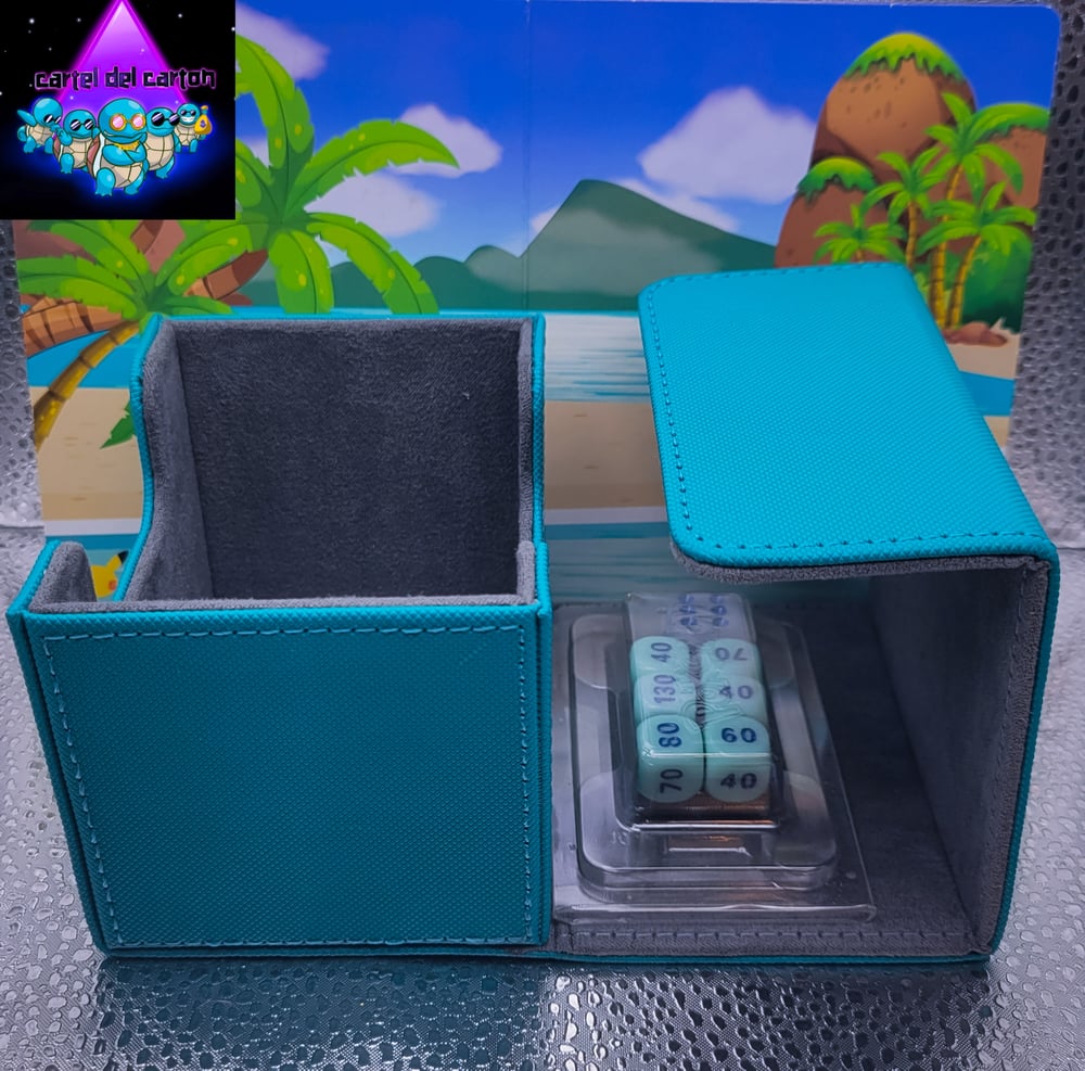 Image of Beach Blue Sidewinder Deckbox & Custom Dice Set Combo.(NEW)
