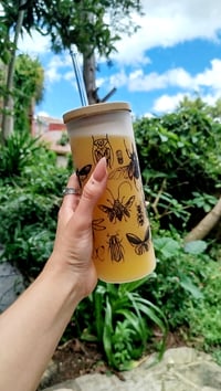 Image 3 of Insect Glass coffee cup with straw.