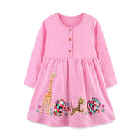 Image 1 of Pink Long Sleeve Spot Dress- Rainbow Elephant