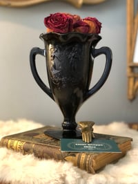 Image 1 of 1920’s Art Nouveau Black Amethyst Glass Urn by LE Smith