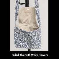 Image 3 of Book Bag / Messenger Bag - Faded Blue with White Flowers