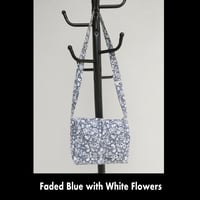 Image 1 of Book Bag / Messenger Bag - Faded Blue with White Flowers