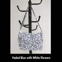 Image 2 of Book Bag / Messenger Bag - Faded Blue with White Flowers