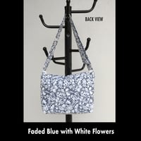 Image 4 of Book Bag / Messenger Bag - Faded Blue with White Flowers