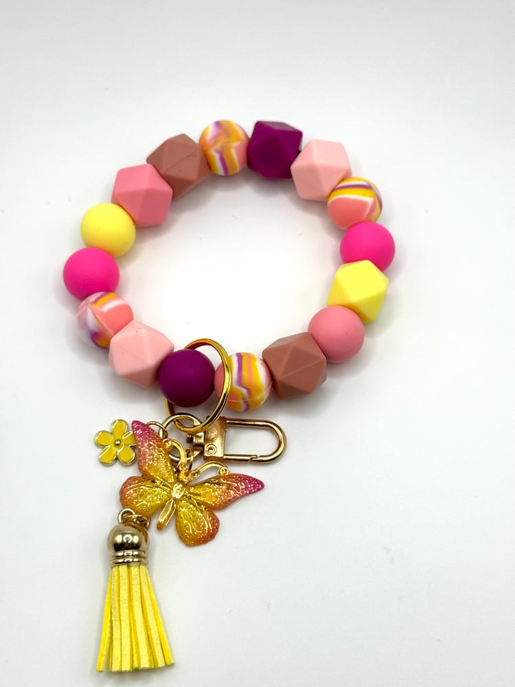 Image of Colorful Keychain Wristlet ( pink/ yellow)