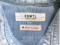 Image 3 of FDMTL indigo dyed chambray shirt with bandana detail, size 2 (M)