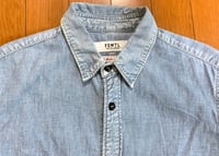 Image 2 of FDMTL indigo dyed chambray shirt with bandana detail, size 2 (M)