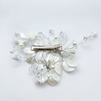 Image 2 of Classic White & Silver Floral Hair Comb with Rhinestones & Pearls