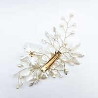 Image 2 of Classic White & Gold Floral Hair Comb with Rhinestones & Pearls