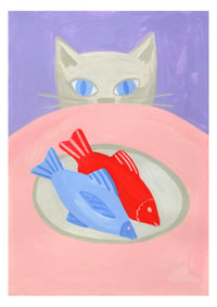 Image 1 of Cat likes fish - original painting 