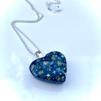 Image 3 of Ditzy Yellow and Navy Floral Heart Pendant