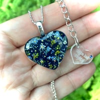 Image 4 of Ditzy Yellow and Navy Floral Heart Pendant