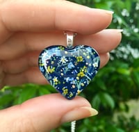 Image 1 of Ditzy Yellow and Navy Floral Heart Pendant