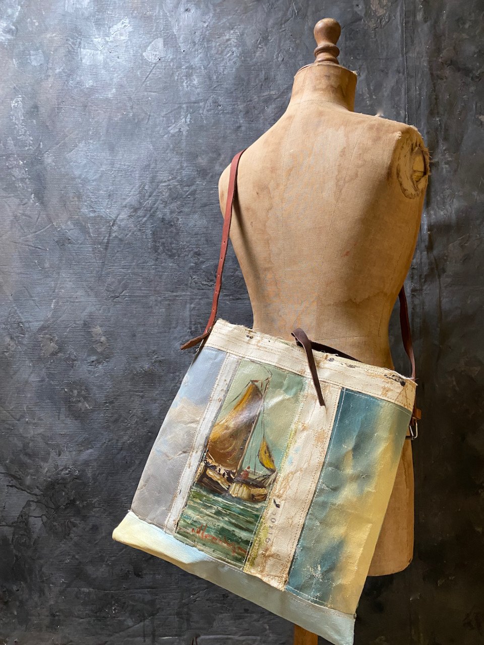 Image of one of a kind painting bag - sail