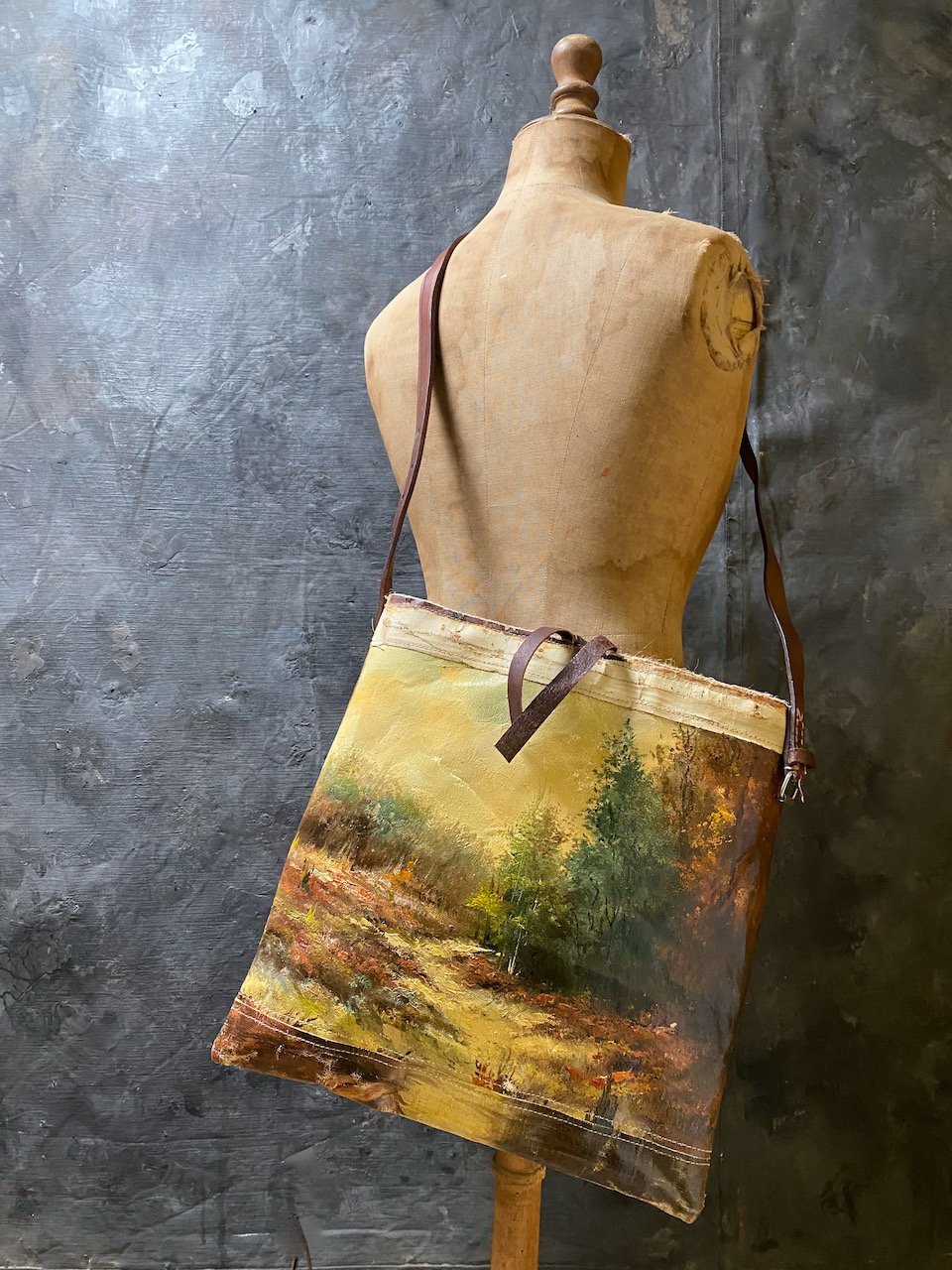 Image of one of a kind painting bag - woods