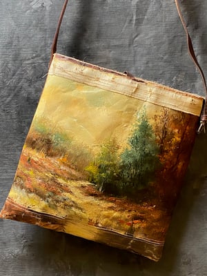 Image of one of a kind painting bag - woods