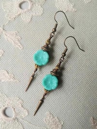 Image 6 of Etruscan Flower Czech Glass Bead Earrings, Pierced or Clip On