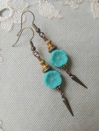 Image 5 of Etruscan Flower Czech Glass Bead Earrings, Pierced or Clip On