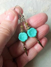 Image 2 of Etruscan Flower Czech Glass Bead Earrings, Pierced or Clip On