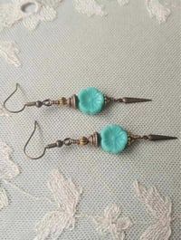 Image 3 of Etruscan Flower Czech Glass Bead Earrings, Pierced or Clip On